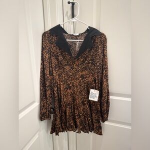 ASOS Petite Leopard Print Mini Dress with Black Collar